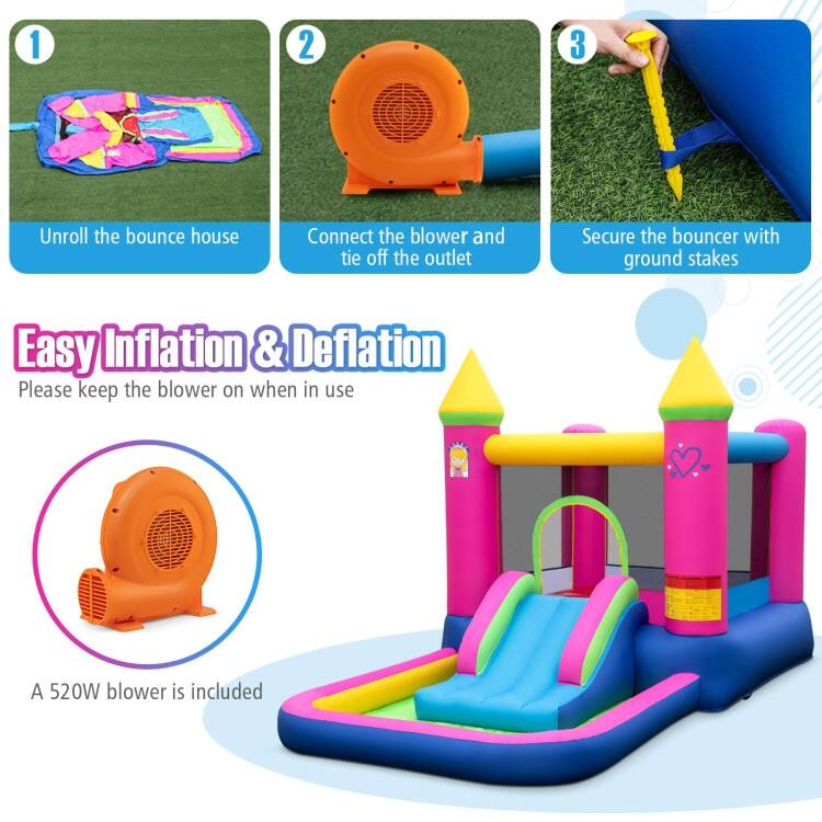 Inflatable Bounce House Cute Princess Bouncy Castle with 520W Blower - 143" x 79.5" x 81"