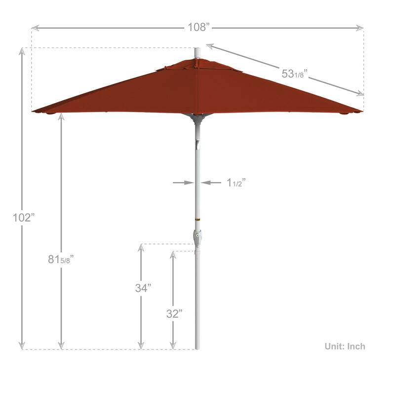California Umbrella 9' Rd. Aluminum Patio Umbrella, Crank Lift with Push Button Tilt, White Finish, Pacifica Fabric