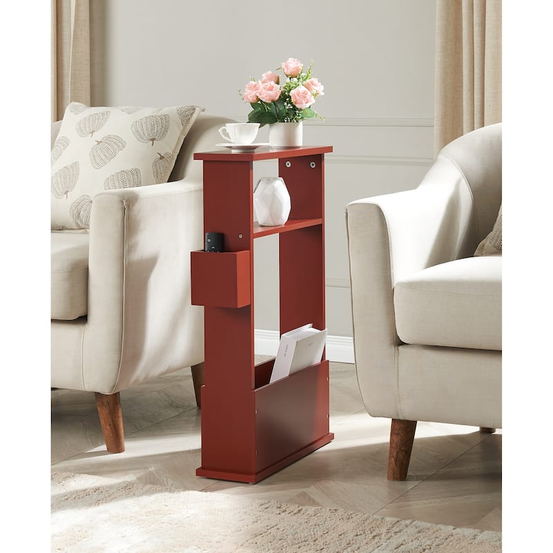 Zeke Modern Wood Magazine Side Table with Storage Rack - Red