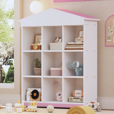 House-shaped Storage Rack with 9 Storage Compartments,3-layer Storage Shelf with Colorblock Design
