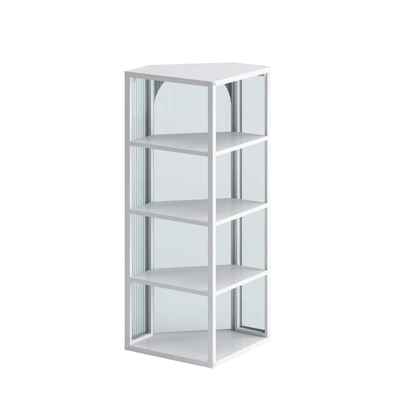 Glass Door Wall Mounted Corner Cabinet w/ Featuring Four-tier Storage