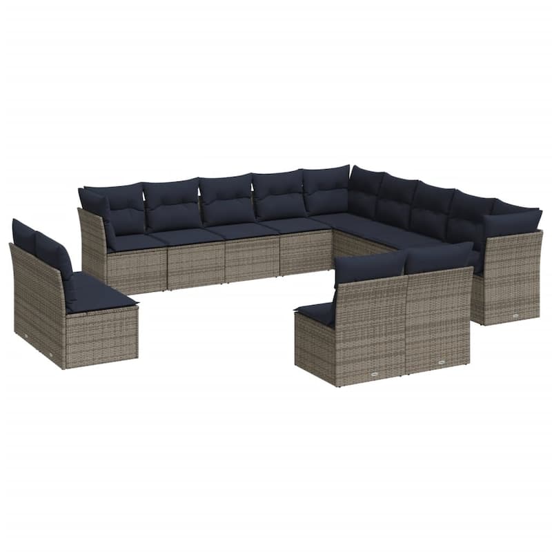 vidaXL Patio Sofa Set with Cushions Outdoor Conversation Furniture Poly Rattan - 21.7" x 24.4" x 27.2"