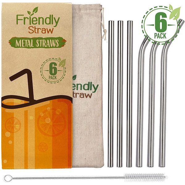 Friendly Straw 6 Pack 10 5 X 4 Reusable Metal Straws For Smoothies