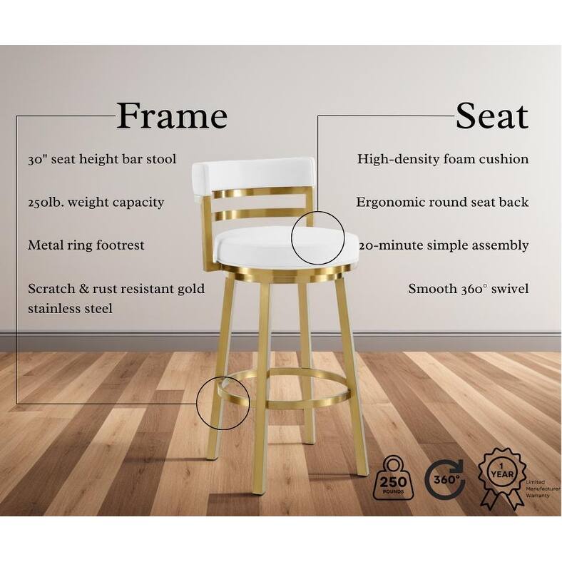 Madrid Modern Swivel Bar Stool, Upholstered Counter Height Chair with Metal Frame