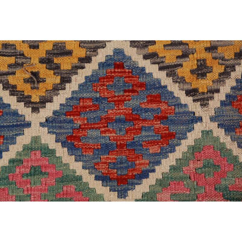 All-Over Trellis Kilim Oriental Large Rug Hand-Woven Wool Carpet - 10'8"x 12'11"