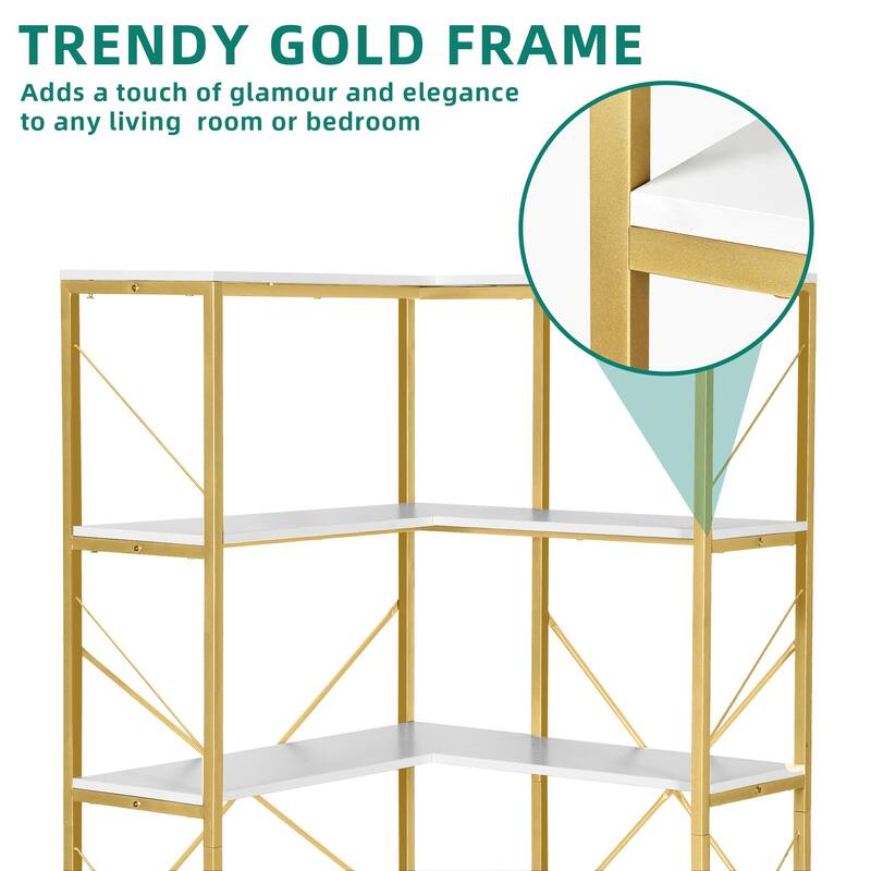 Moasis 65.9-Inch Corner Bookshelf 5-Tier Industrial Display Bookcase