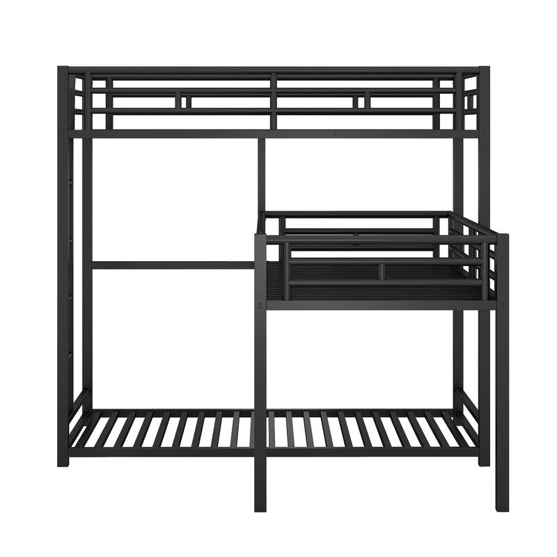 Roomfitters L-Shaped Metal Triple Bunk Bed, Space Saving Corner Frame, Twin Size, Black