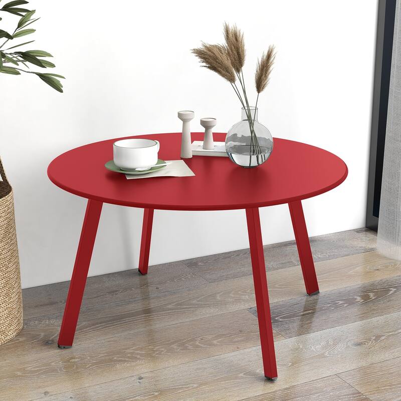 Outdoor Round Coffee Table, 28'' Patio Side Table for Backyard Patio Deck - Red