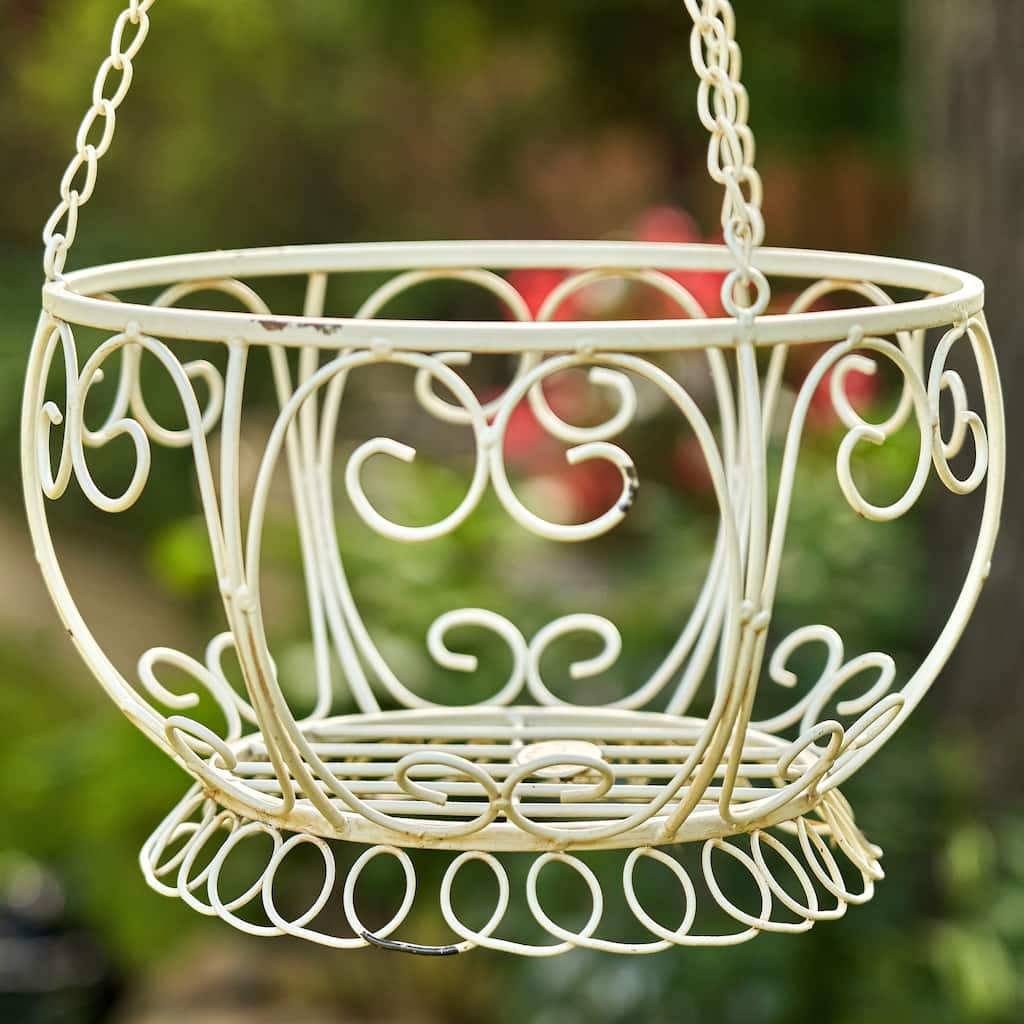 Iron Hanging Basket Planter in Antique White