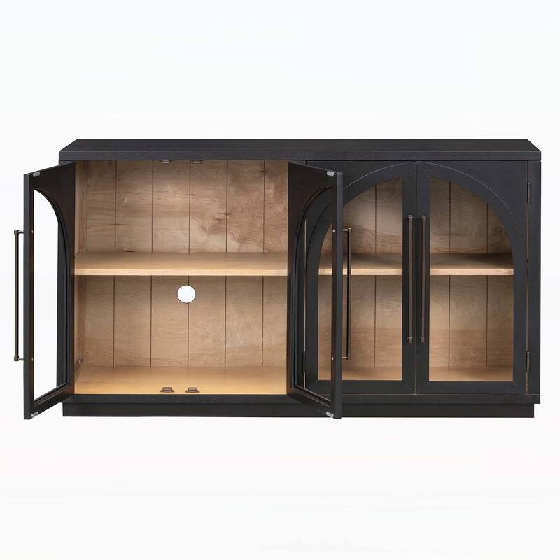 4-Door Large Storage Sideboard Buffet Cabinet with Glass Doors and Arched Design