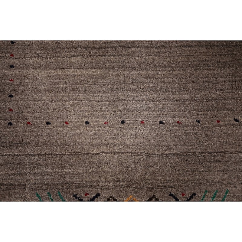 Brown Striped Gabbeh Oriental Accent Rug Hand-Knotted Wool Carpet - 3'11"x 6'0"