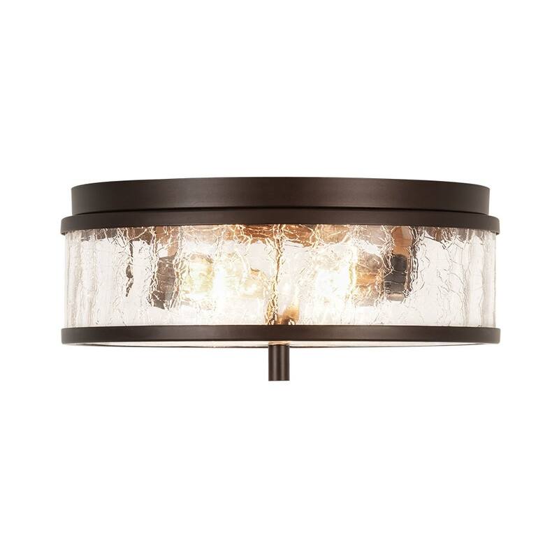 Industrial 2-Light Crackled Glass 12in Round Ceiling Light - 12 Inches