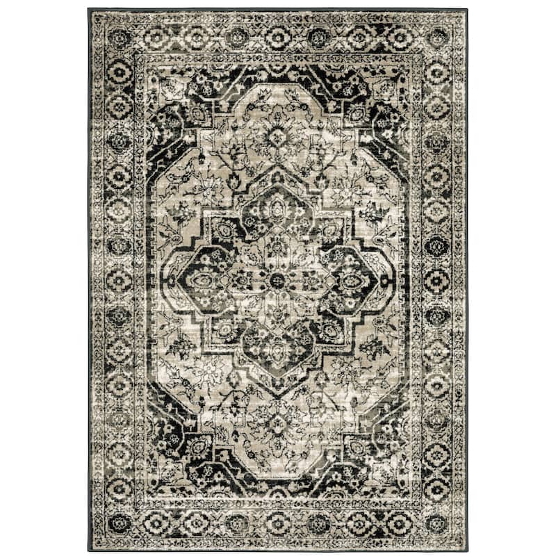 Dijon Grey Black Oriental Medallion Traditional Casual Area Rug