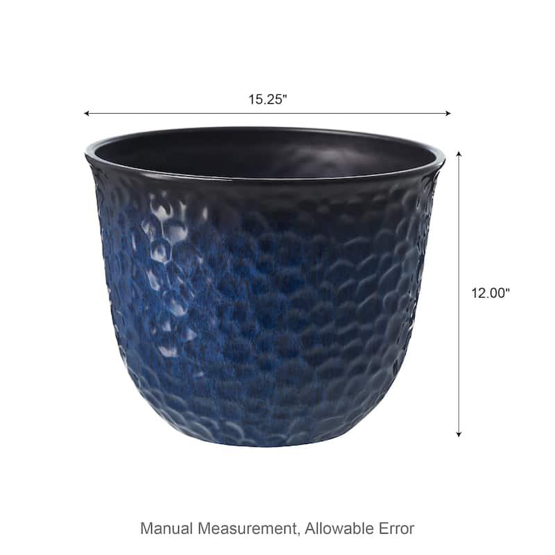 Glitzhome Honeycomb Textured Blue Green Faux Ceramic Pot Plastic Planter(Set of 2 / Set of 3)
