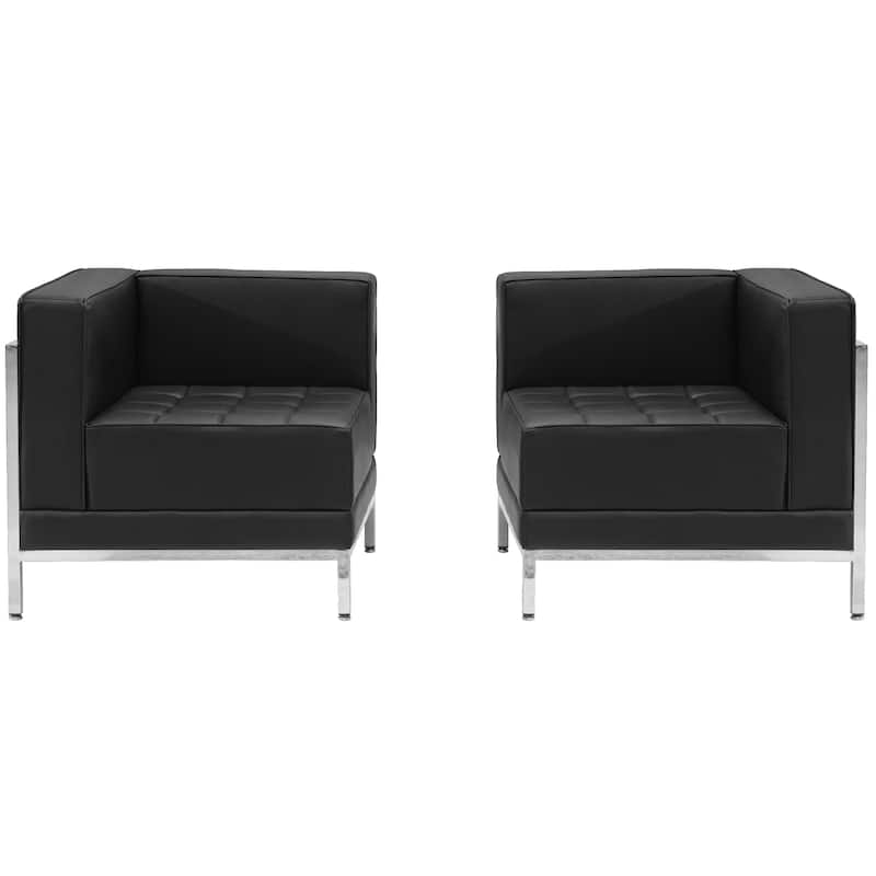 LeatherSoft 2 Piece Modular Corner Chair Set with Taut Back and Seat - 28.5"W x 28.5"D x 27.5"H - 28.5"W x 28.5"D x 27.5"H - Black