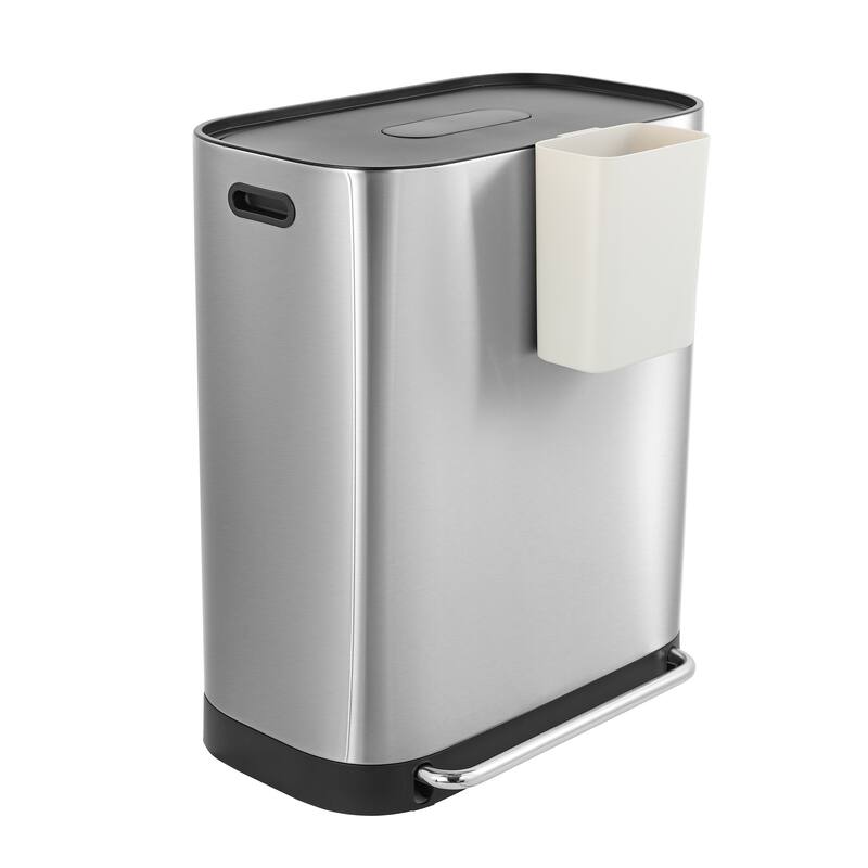 happimess Beni Kitchen Trash/Recycling 16-Gallon Double-Bucket Step-Open Trash Can, Chrome - Chrome