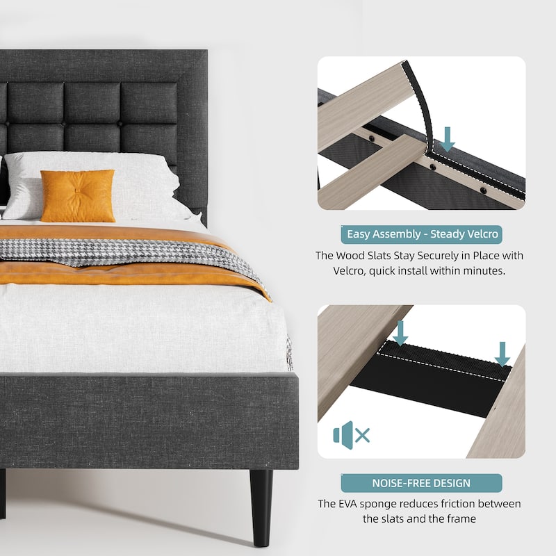 Futzca Bed Frame with Velvet Fabric Headboard
