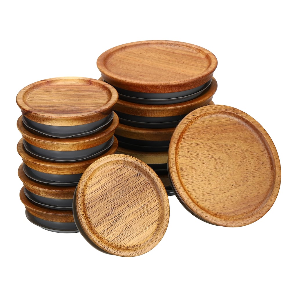 Mason Jar Lids Wooden Storage Canning Jar Lid Bamboo Lid, 6 Regular & 6 Wide - Wooden Brown - 6PCS 90mm + 6PCS 72mm