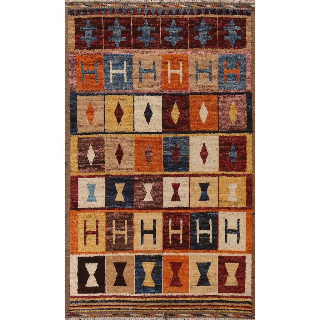 Hand Knotted Oriental 100% Wool Carpet Modern Tribal Multi-Colored Moroccan Area Rug - 9' 11'' X 6' 9''