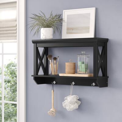 La Crosse 3 Hook Wall Shelf - Black