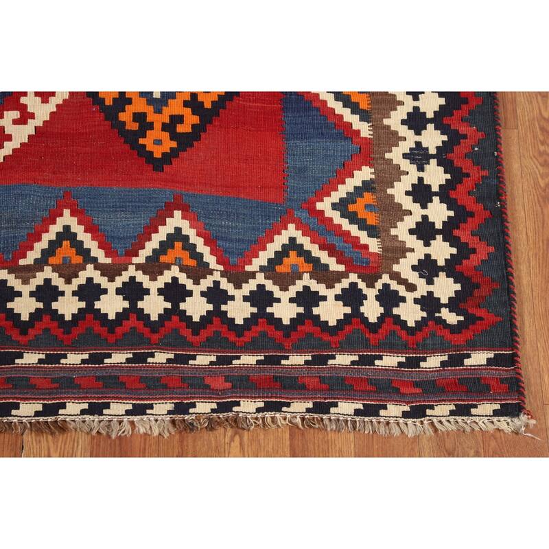 Vegetable Dye Kilim Qashqai Persian Vintage Rug Flatweave Wool Carpet - 4'6"x 9'7"
