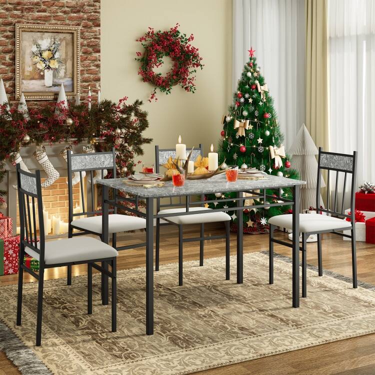 5-Piece Faux Marble Dining Table Set