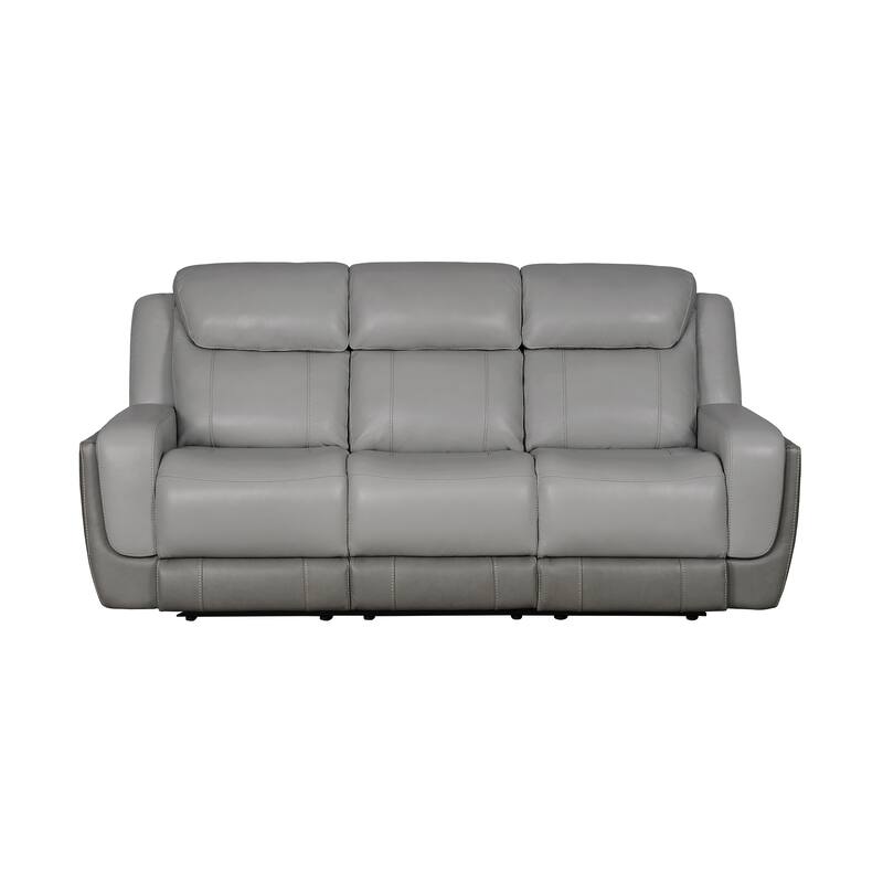 Rosalyn 87" Zero Gravity Silver and Gray Leather Power Reclining Sofa with Dropdown Console