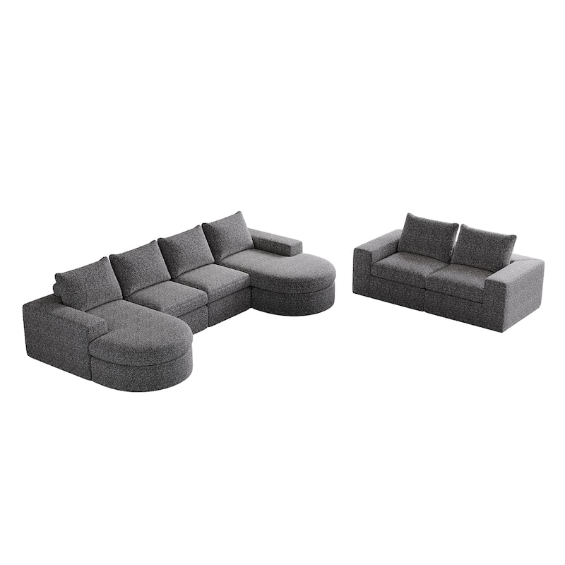 Roomfitters 99" Modern Chenille Cloud Curved Sectional Sofa with Chaise, L-Shaped Couch, for Living Room or Apartment