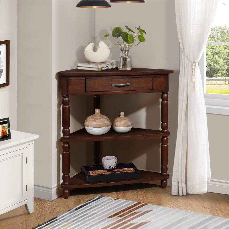 33.8'' Small Triangle Corner Table - Light Espresso