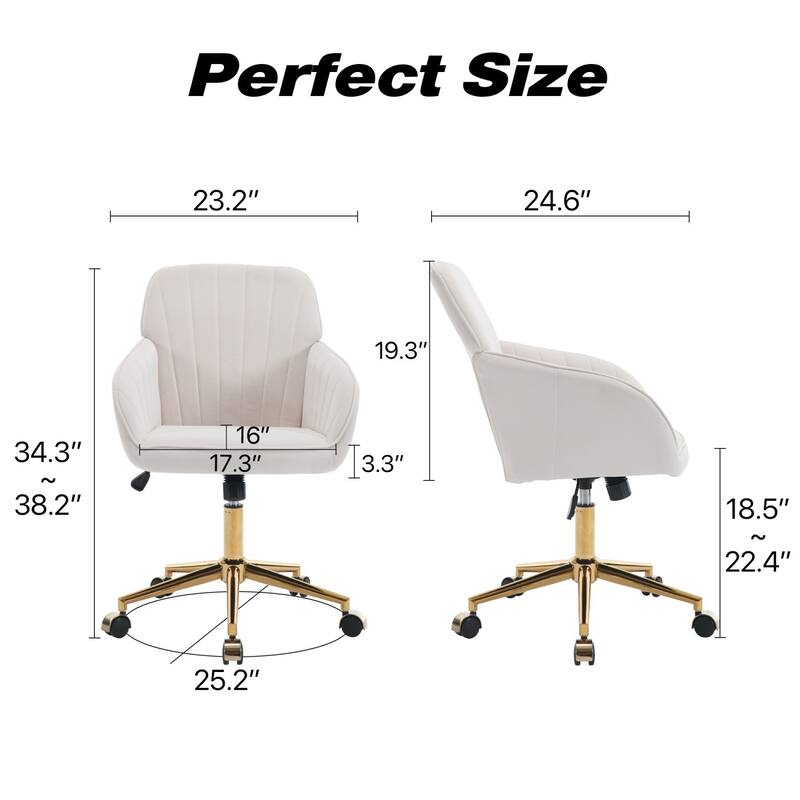 Velvet Adjustable Home Office Swivel Leisure Desk Chair with Gold Base