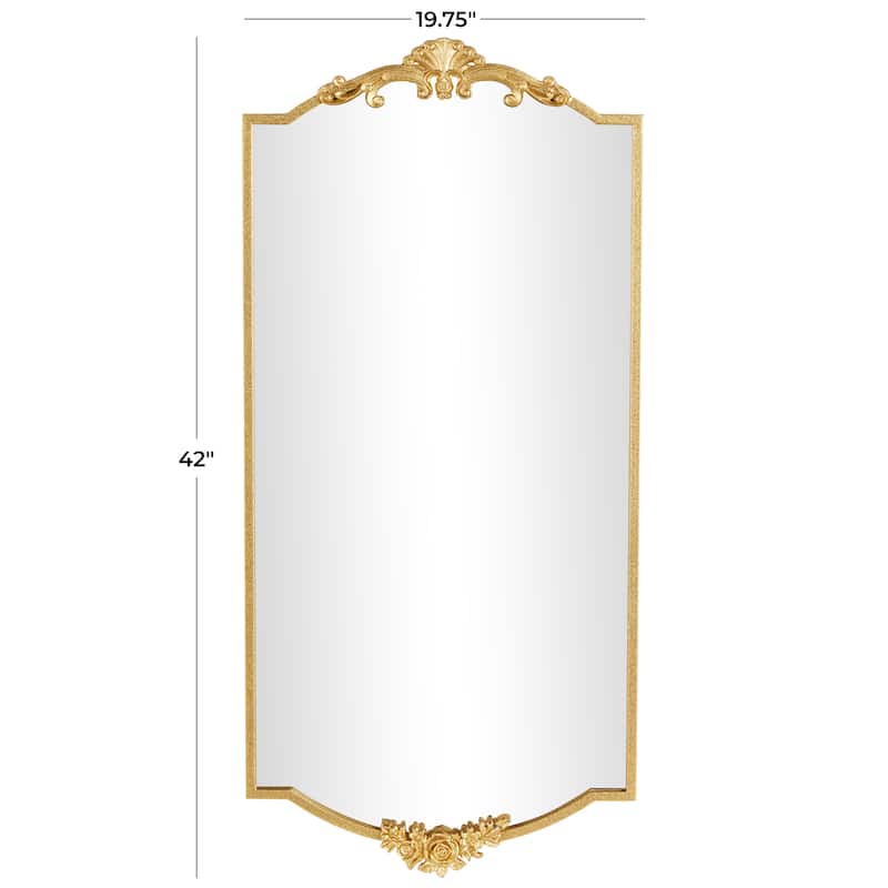 Gold Metal Floral Room Wall Mirror with Floral Embellishments