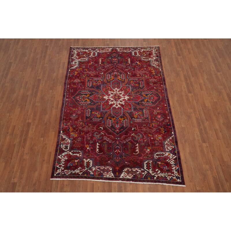 Hand Knotted Oriental 100% Wool Carpet Traditional Medallion Red Heriz Area Rug - 9' 6'' X 6' 3''