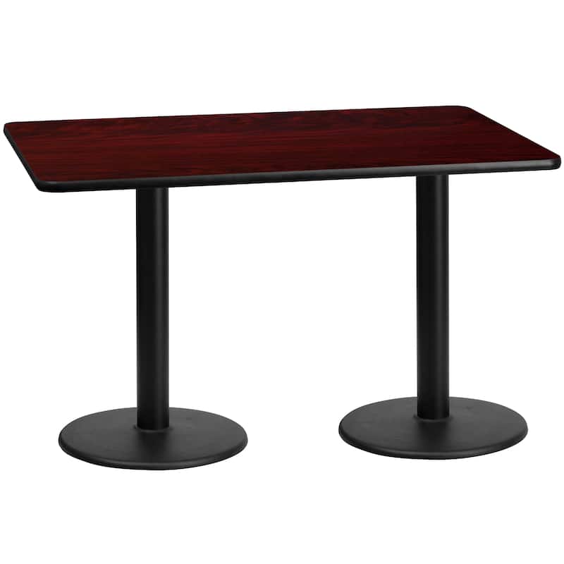 30'' x 60'' Rectangular Laminate Table Top with 18'' Round Table Height Bases - 30"W x 60"D x 31.125"H - 30"W x 60"D x 31.125"H - Mahogany Finish