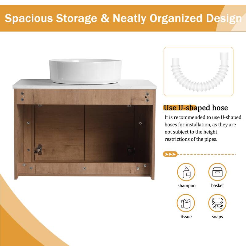 Malwee 24"/30" Floating Bathroom Vanity, Wall Mounted Bathroom Vanity with Ceramic Sink and Soft Close Door