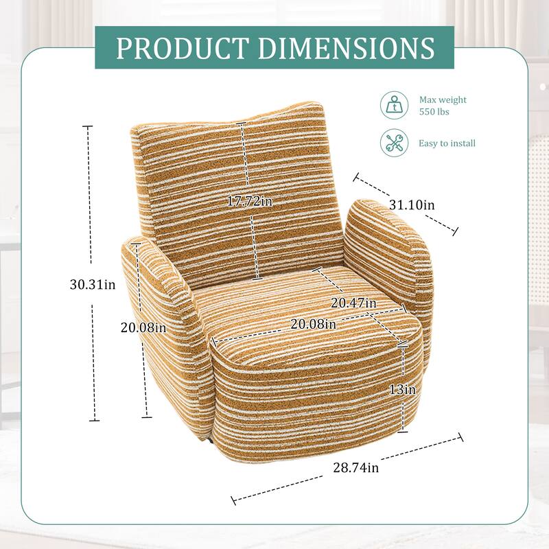HOMEFUN Boucle Upholstered 360° Swivel Fabric Striped Armrest Leisure Chair for Living room and Bedroom