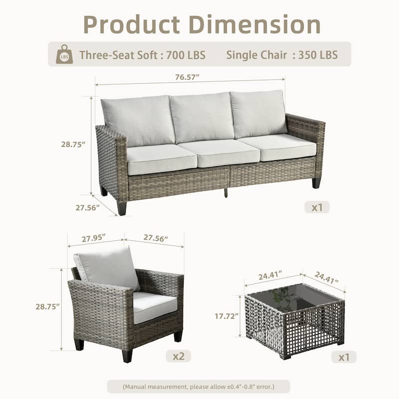 OVIOS 4 Pieces Patio Furniture Wicker Set with Solar-Powered Coffee Table