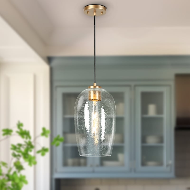 Modern 1-Light Black Gold Pendant Glass Island Lights for Dining Room - D 6.9" x H 12"