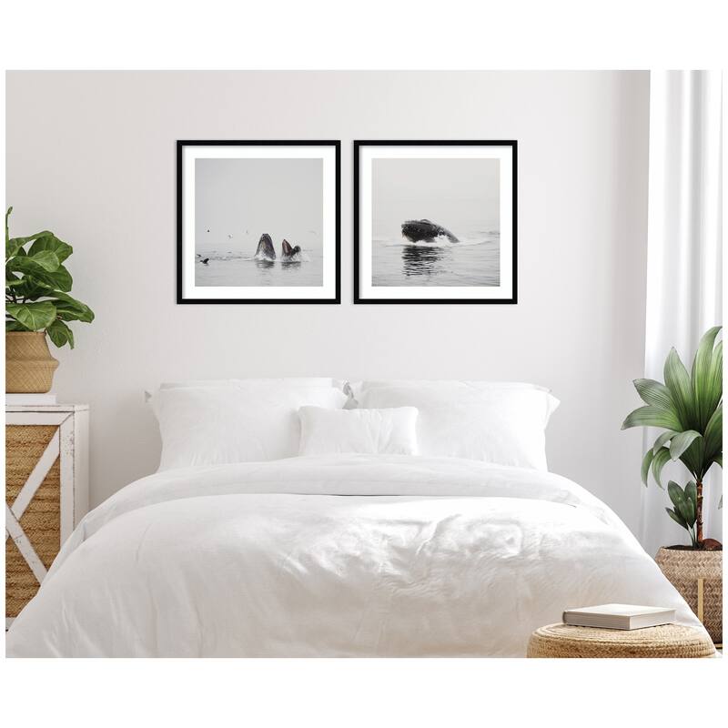 Kate and Laurel Humpback Whale 2 Piece Framed Wall Art Print Set by Laura Evans