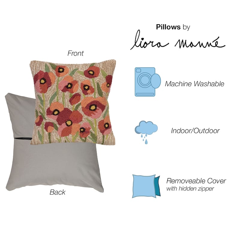 Liora Manne Frontporch Poppies Indoor/Outdoor Pillow Neutral 18" Square