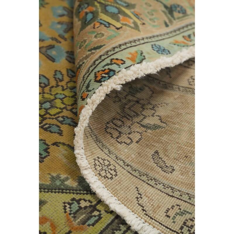 Hand Knotted Oriental 100% Wool Carpet Traditional Floral Yellow & Gold Tabriz Area Rug - 11' 0'' X 7' 11''