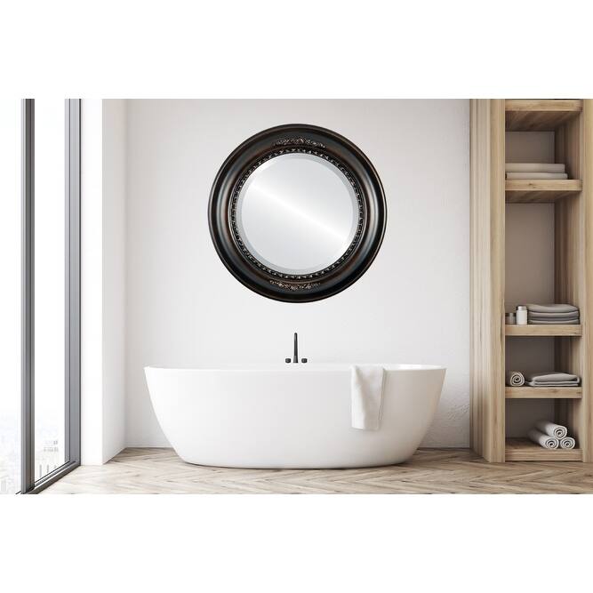 Boston Framed Round Mirror in Rubbed Bronze - Antique Bronze