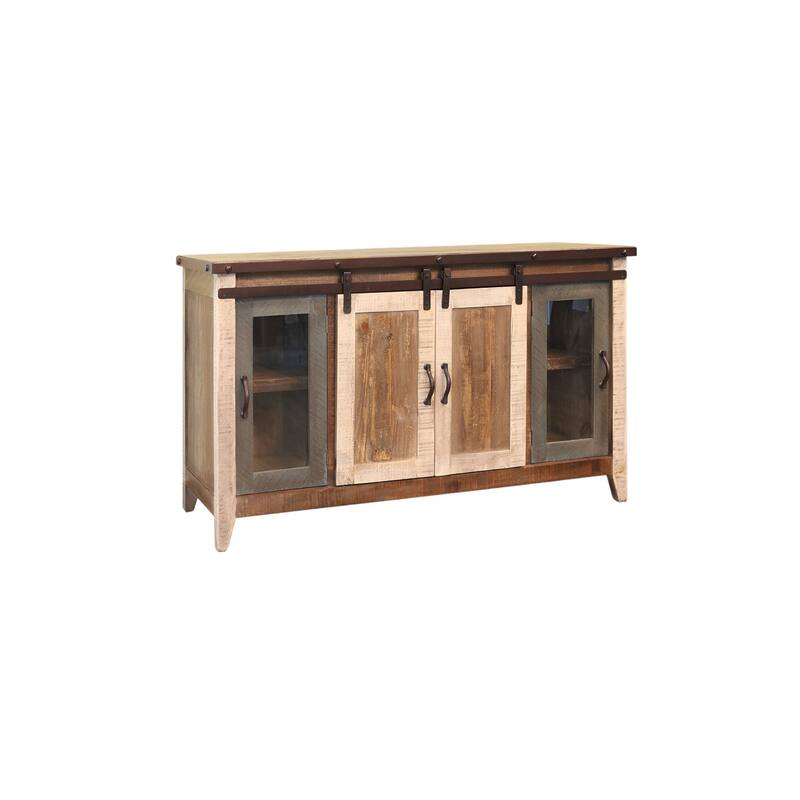 HomeRoots 60" Brown Solid Wood Cabinet Enclosed Storage Distressed TV Stand - 59.75' X '34.75' X '19