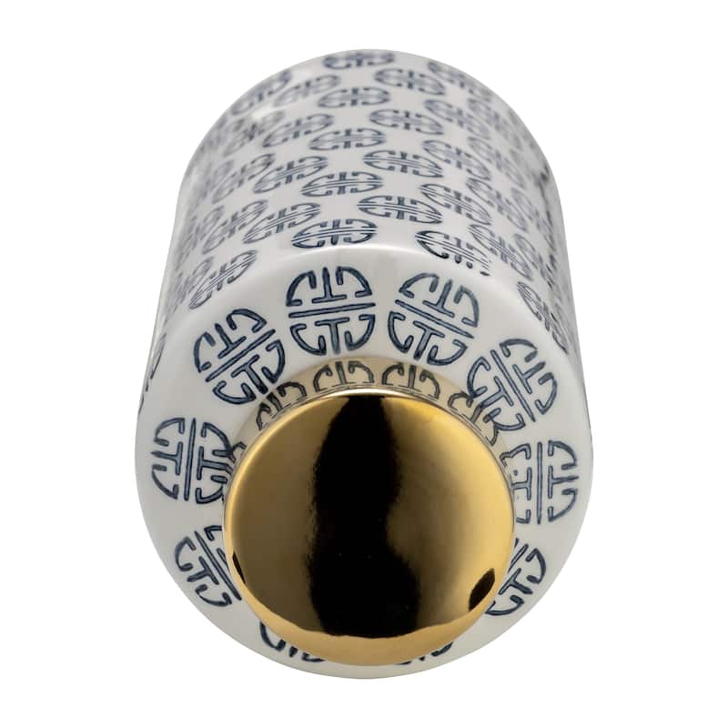 Sagebrook Home Modern Navy and White Ginger Jar with Gold Lid