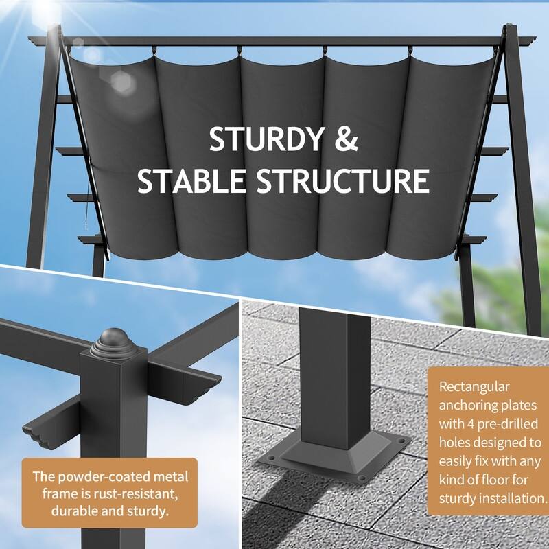 10x10 FT Dark Grey Metal Pergola with Adjustable Top Canopy