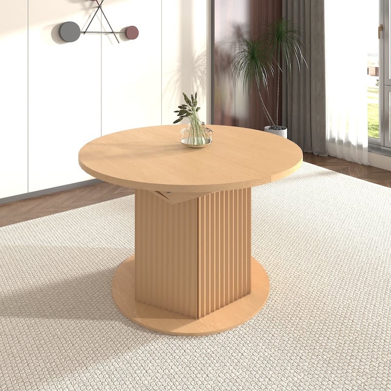 Round Dining Table for 4-6 People, Kitchen Table with Bump Texture Base, Wooden Dinner Table for Dining Room Family Gathering