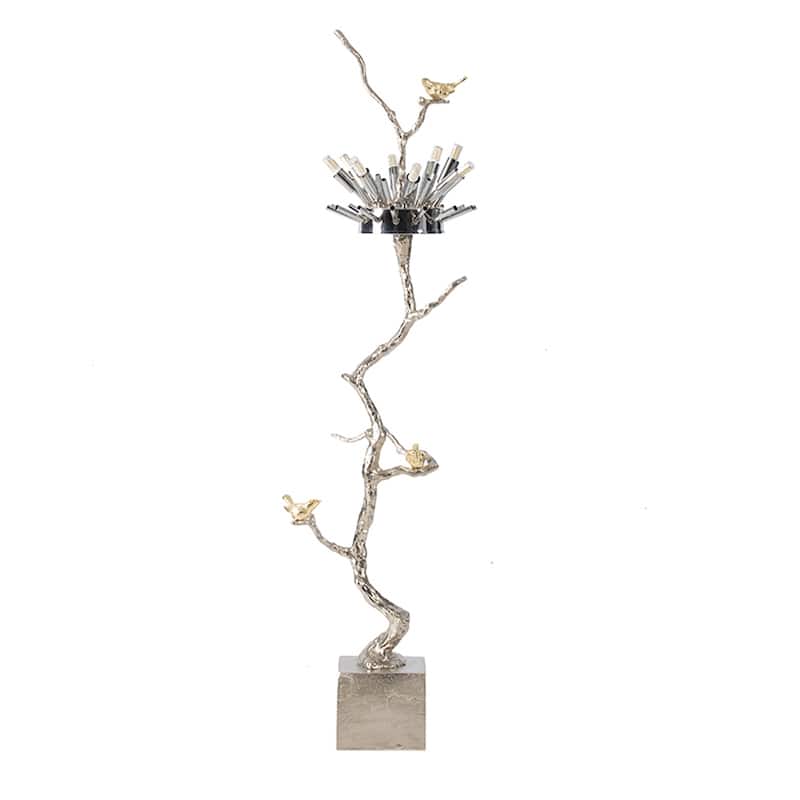 Branch and Feather Lamp in Champagne and White Finish - Artistic Decorative Lighting for Home or Office