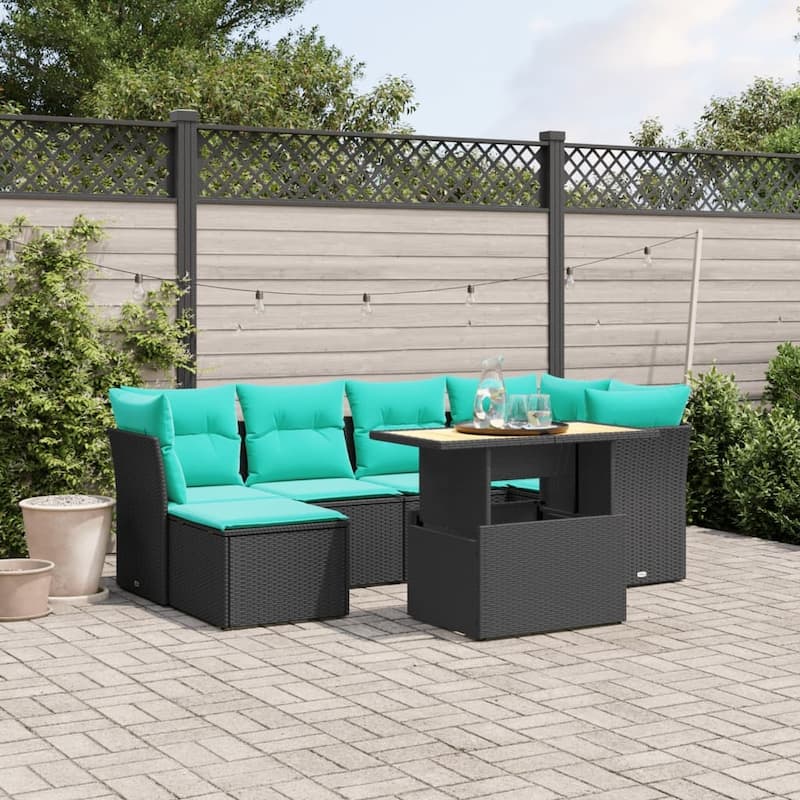 vidaXL Patio Sofa Set with Cushions Outdoor Furniture 6 Piece Poly Rattan - 21.7 x 24.4 x 27.2 - Black