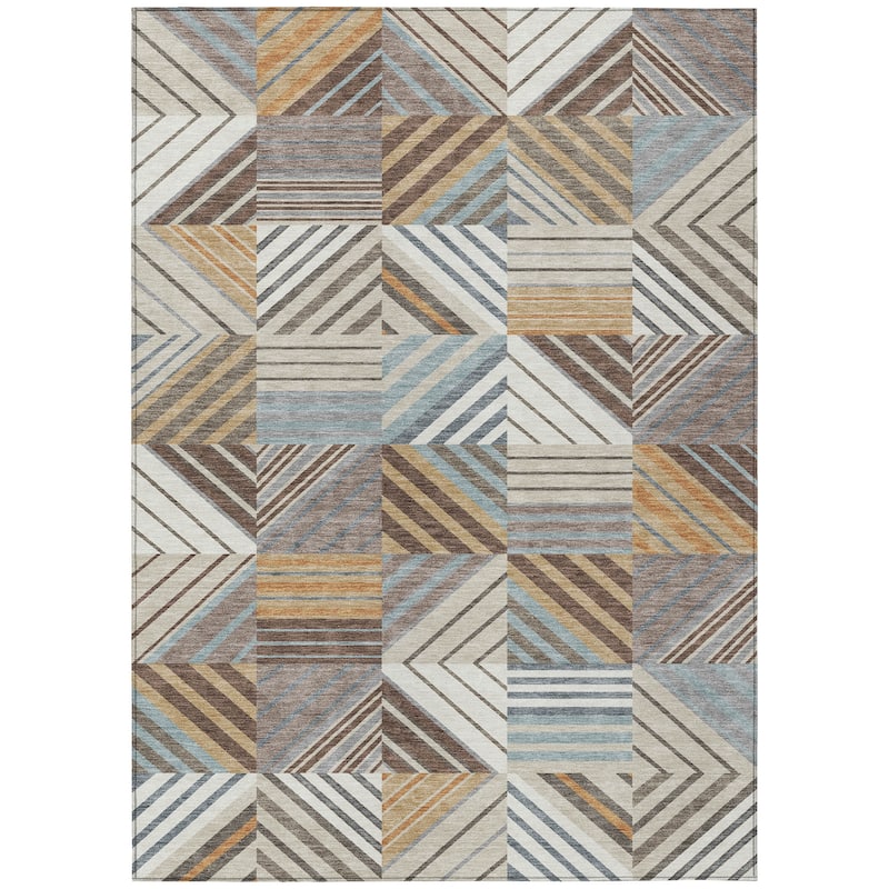 Machine Washable Indoor/ Outdoor Geo Mosaic Chantille Rug