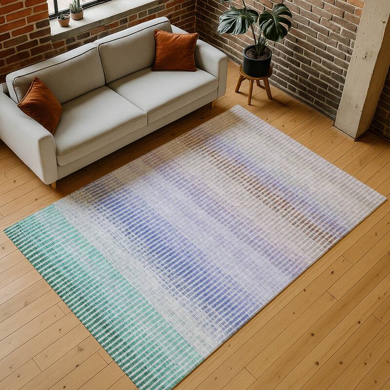 Machine Washable Indoor/ Outdoor Contemporary Stripes Chantille Rug