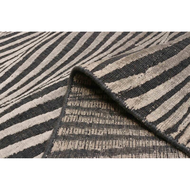 ECARPETGALLERY Hand Loomed Elysian Grey Viscose, Wool Rug - 4'7 x 6'8